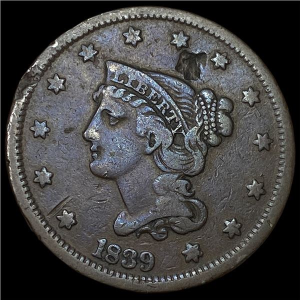 1839 Braided Hair Large Cent LIGHTLY CIRCULATED