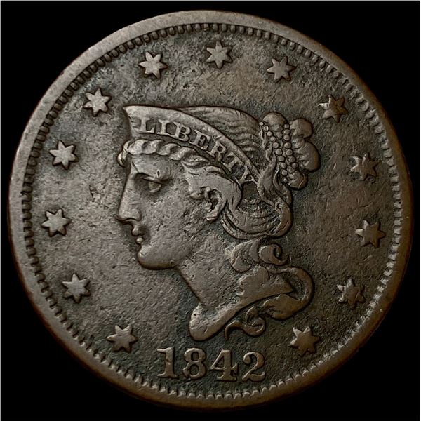 1842 Braided Hair Large Cent NEARLY UNCIRCULATED