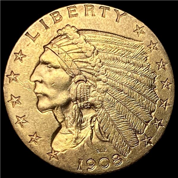 1908 Indian Head $2.5 Gold Quarter Eagle NEARLY UNCIRCULATED