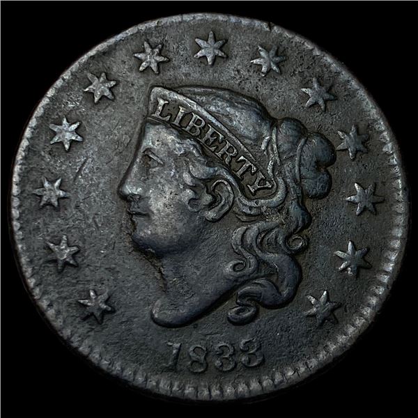 1833 Coronet Head Large Cent ABOUT UNCIRCULATED