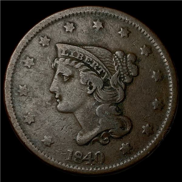 1840 Braided Hair Large Cent ABOUT UNCIRCULATED