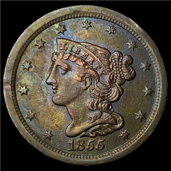 1855 Braided Hair Half Cent CLOSELY UNCIRCULATED