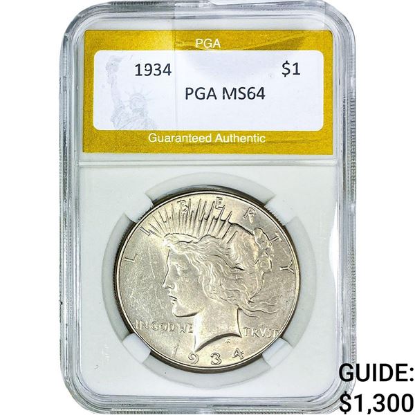 1934 Silver Peace Dollar PGA MS64