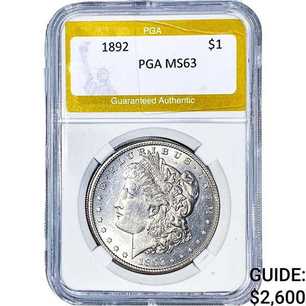 1892 Morgan Silver Dollar PGA MS63