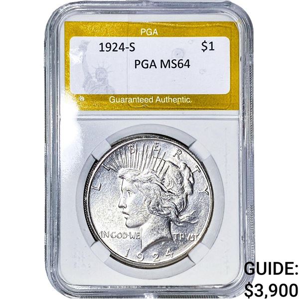 1924-S Silver Peace Dollar PGA MS64