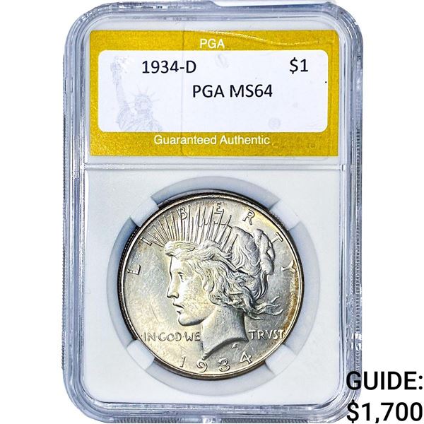 1934-D Silver Peace Dollar PGA MS64