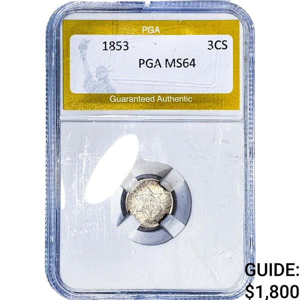 1853 Silver Three Cent PGA MS64