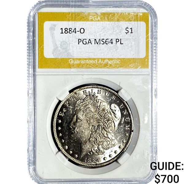 1884-O Morgan Silver Dollar PGA MS64 PL