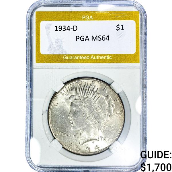 1934-D Silver Peace Dollar PGA MS64