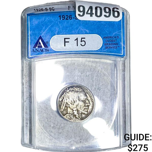 1926-S Buffalo Nickel ANACS F15