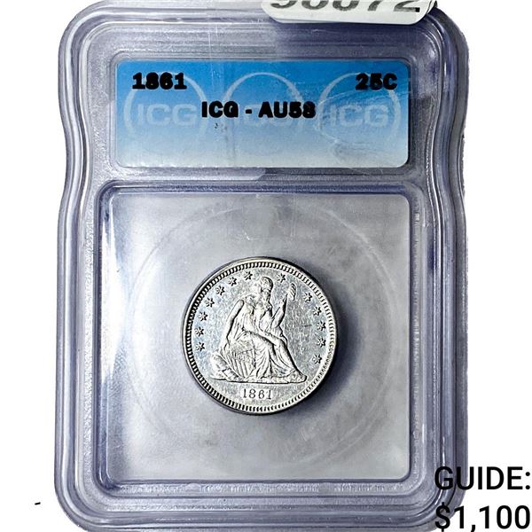 1861 Seated Liberty Quarter ICG AU58