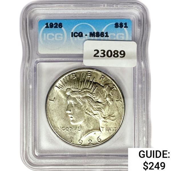 1926 Silver Peace Dollar ICG MS61