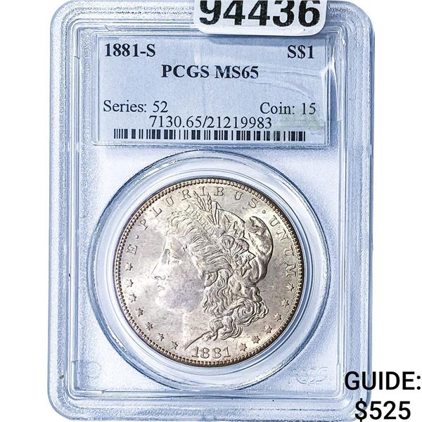1881-S Morgan Silver Dollar PCGS MS65
