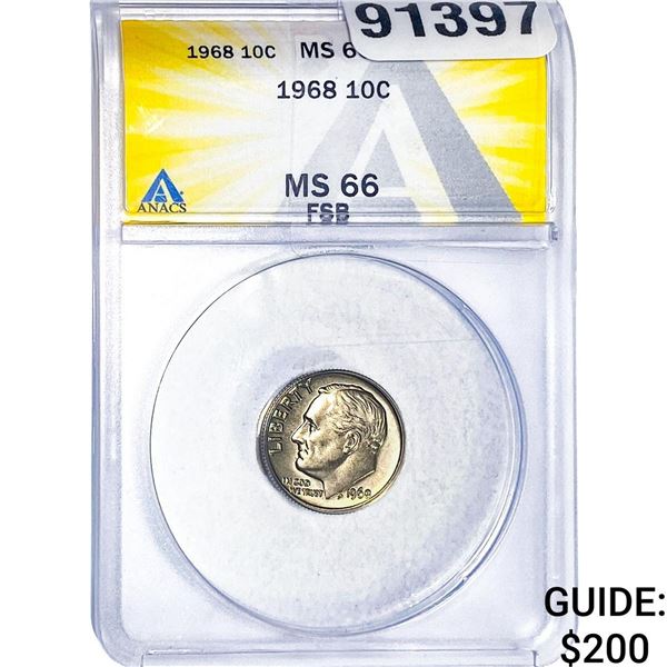 1968 Roosevelt Dime ANACS MS66 FSB