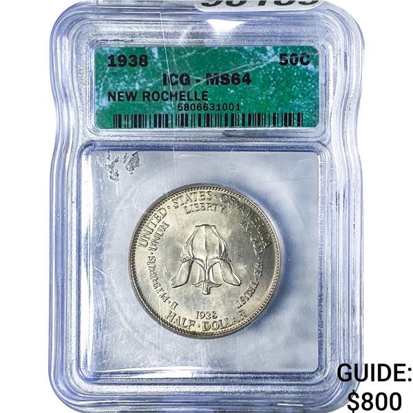 1938 New Rochelle Half Dollar ICG MS64