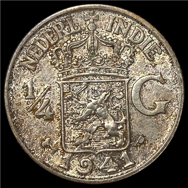 1941P Netherlands East Indies Silver 1/4 Gulden