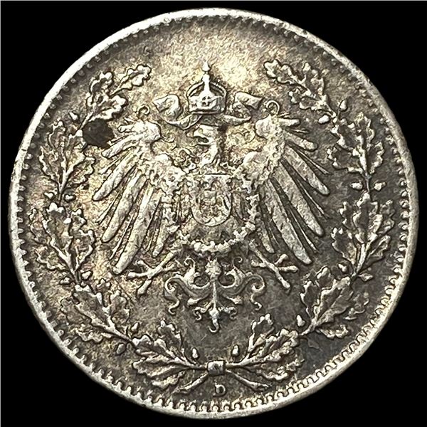 1917 German Empire Silver 1/2 Mark