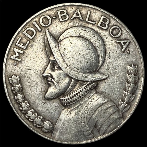 1933 Panama Silver 1/2 Balboa NEARLY UNCIRCULATED