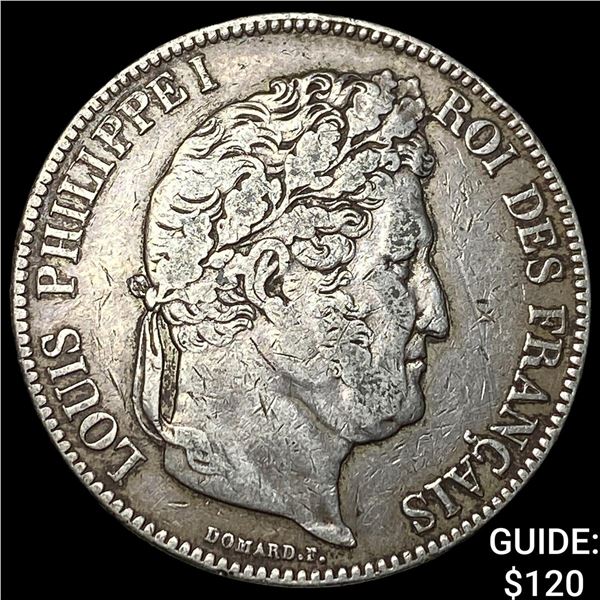 1833 France Silver 5 Francs NEARLY UNCIRCULATED