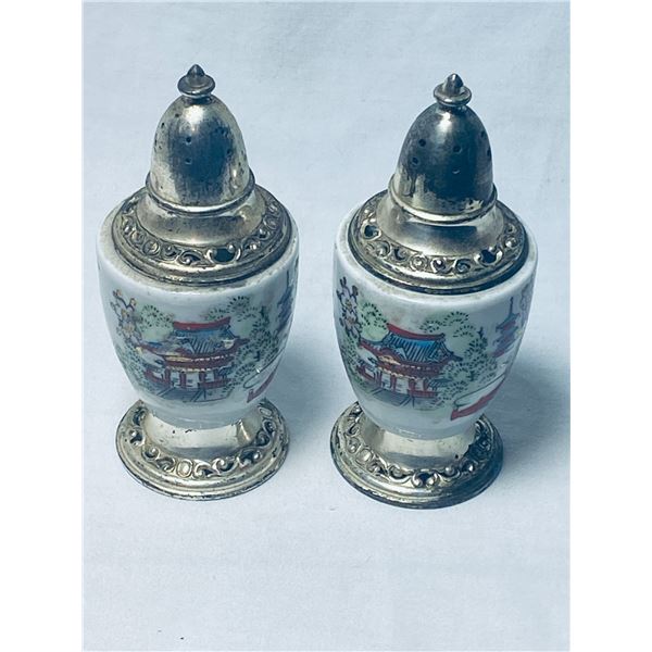 Ceramic Salt and Pepper Shaker with Glass and Silver toned Metal