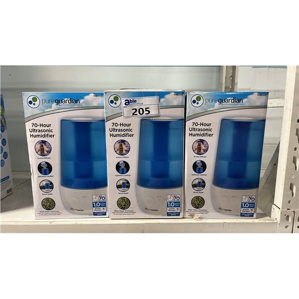 (3) PUREGUARDIAN 70-HOUR ULTRASONIC HUMIDIFIERS *WORKING CONDITION UNKNOWN/MAY BE MISSING PARTS & OR