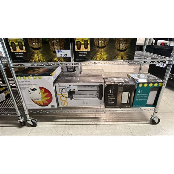 SHELF OF ASSTD. SOLAR LIGHTS *WORKING CONDITION UNKNOWN/MAY BE MISSING PARTS & OR PIECES*