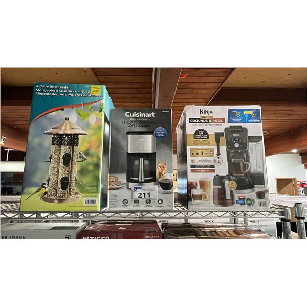4-TUBE BIRD FEEDER, CUISINART COFFEEMAKER & NINJA DUAL BREW COFFEEMAKER *WORKING CONDITION UNKNOWN/