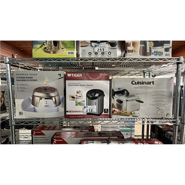 SHARPER IMAGE S'MORES MAKER, TIGER ELECTRIC WATER HEATER & CUISINART DEEP FRYER *WORKING CONDITION