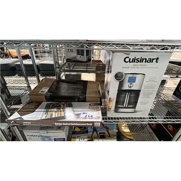 CUISINART COFFEEMAKER, MAISONKLEEN BAMBOO DRAWER ORGANIZER & DOOR GARLAND HANGER *WORKING CONDITION
