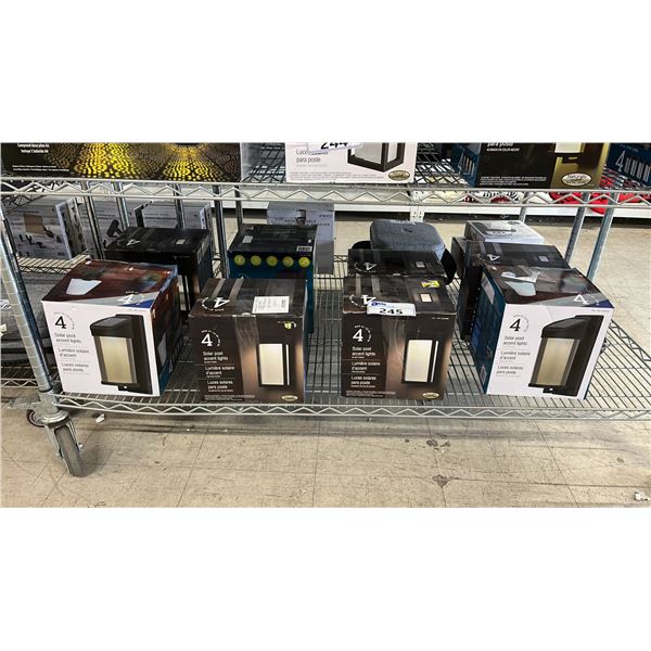 SHELF OF SOLAR POST ACCENT LIGHTS *WORKING CONDITION UNKNOWN/MAY BE MISSING PARTS & OR PIECES*