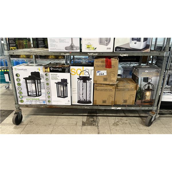 SHELF OF OUTDOOR LED WALL LANTERNS & ASSTD. SOLAR LED LIGHTS *WORKING CONDITION UNKNOWN/MAY BE