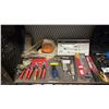 Image 2 : SHELF OF ASSORTED ITEMS INCLUDING; FLEX HEAD RATCHET SET, 3-PC AVIATION SNIPS SET, 7-PC BATTERY