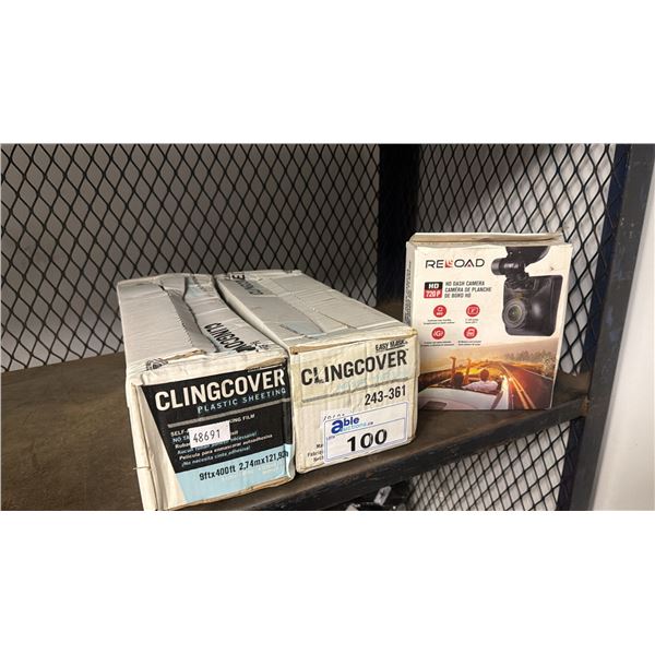2 BOXES OF CLINGCOVER PLASTIC SHEETING & RELOAD 720P HD DASH CAMERA