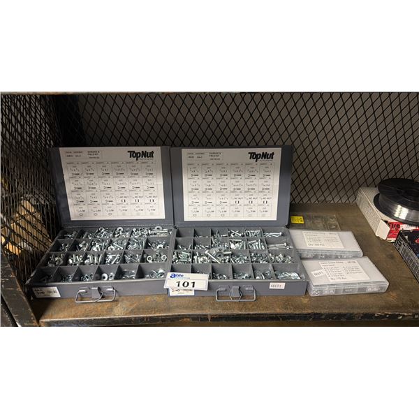 2 TOPNUT FASTENERS HARDWARE ORGANIZERS WITH CONTENTS, 2 METRIC GREASE FITTINGS ORGANIZERS WITH