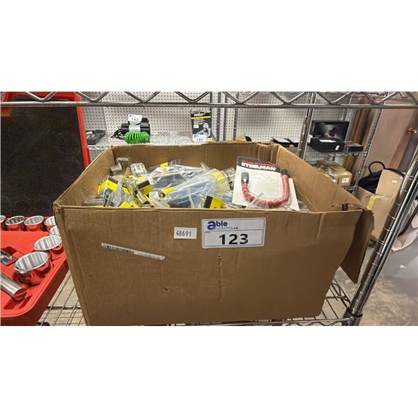 BOX OF ASSORTED ITEMS INCLUDING; STEELMAN PLUG STARTER, ASSORTED FUSES, 200A ANL HOLDERS & MORE