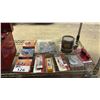 Image 2 : SHELF OF ASSORTED ITEMS INCLUDING; TOOLBOX WITH CONTENTS, SAUCER CUP BRUSHES, KNIFE BLADES & MORE