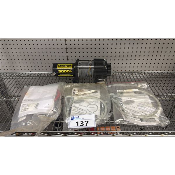 CHAMPION 3000 LBS ATV/UTV WINCH WITH 3 ASSORTED ANCHOR SLINGS
