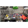 Image 1 : SHELF OF ASSORTED ITEMS INCLUDING; STRAP WRENCH SET, 2" DROP HITCH, AUTOMOTIVE LIGHTS & MORE