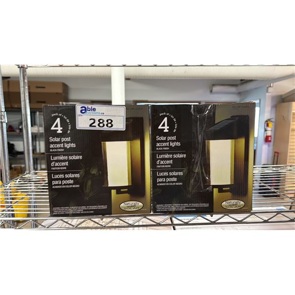 (2) PACK OF 4 SOLAR POST ACCENT LIGHTS ( MAYBE MISSING PIECES OR PARTS)