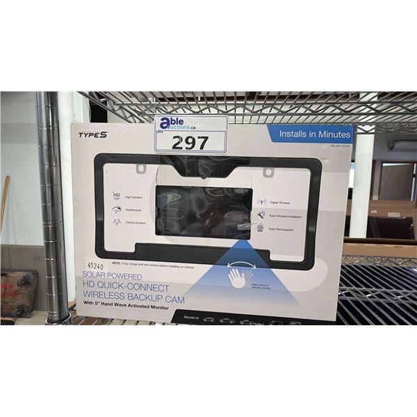 TYPE S SOLAR POWERED HD QUICK- CONNECT WIRELESS BACKUP  CAMERA