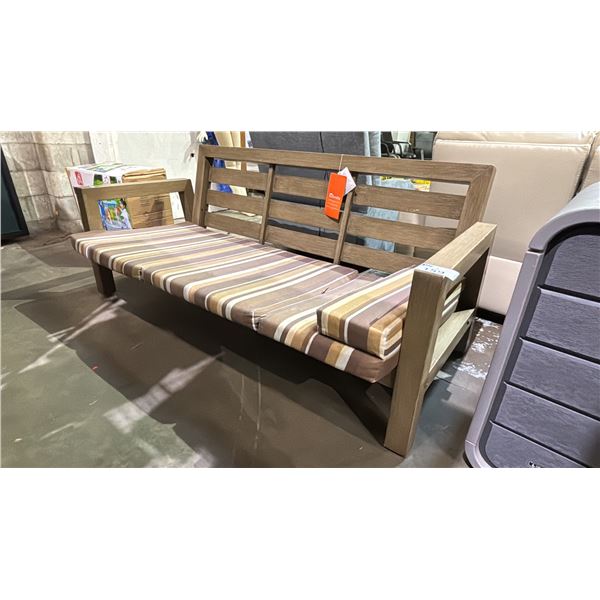 SUNBRELLA METAL PATIO SOFA WITH A PATIO LOUNGER CUSHION