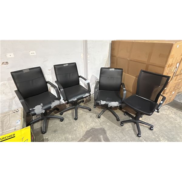 4 ASSORTED ROLLING OFFICE CHAIRS WITH VARIOUS DAMAGE