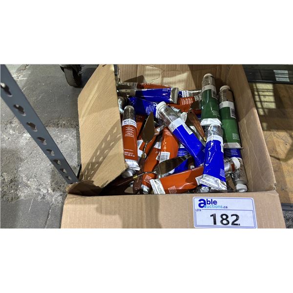 BOX OF ASSORTED WINTON OIL PAINT & PAINT SPREADERS