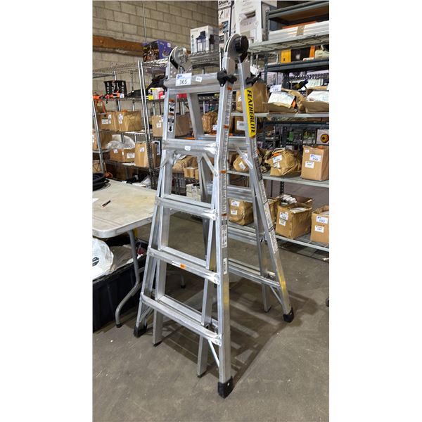 FEATHERLITE ADJUSTABLE FOLDING ALUMINUM STEP/EXTENSION LADDER (SOME RUNG DAMAGE)