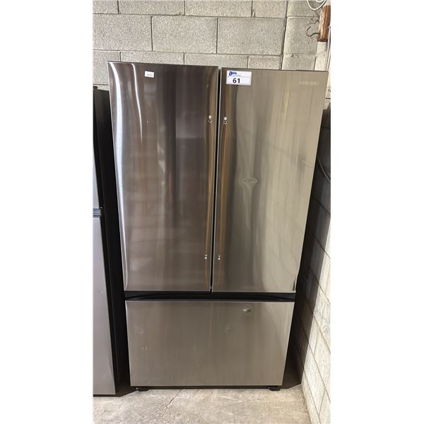SAMSUNG STAINLESS STEEL FRENCH DOOR FRIDGE WITH ROLLOUT FREEZER 35.5"W (EXTERIOR HANDLES MISSING)