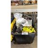 Image 1 : BIN OF ASSORTED ITEMS INCLUDING; RESPIRATOR MASK, WORK GLOVES, DUPONT PROSHIELD 50 COVERALLS & MORE