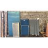 Image 1 : ASSORTED ITEMS INCLUDING; PUSH CART (NO WHEELS), FRIDGE/FREEZER DOORS & ELECTRICAL PANEL DOOR