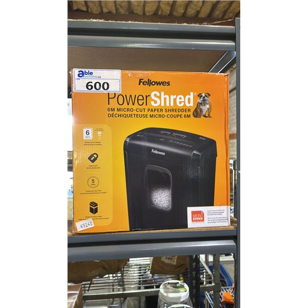 FELLOWES POWER SHRED 6M MICRO-CUT PAPER SHREDDER *WORKING CONDITION UNKNOWN/MAY BE MISSING PARTS &