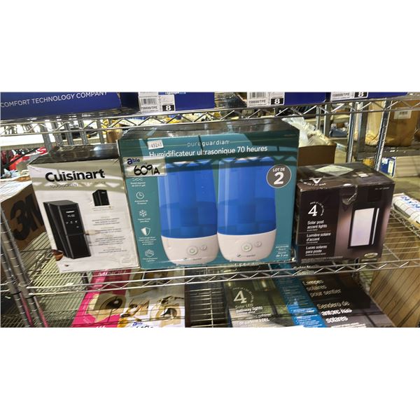 CUISINART BURR GRINDER, PUREGUARDIAN HUMIDIFIER & PACK OF 4 SOLAR POST ACCENT LIGHTS *WORKING