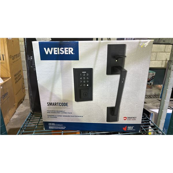 WEISER ELECTRONIC DEADBOLT AND HANDLESET COMBO PACK *WORKING CONDITION UNKNOWN/MAY BE MISSING PARTS